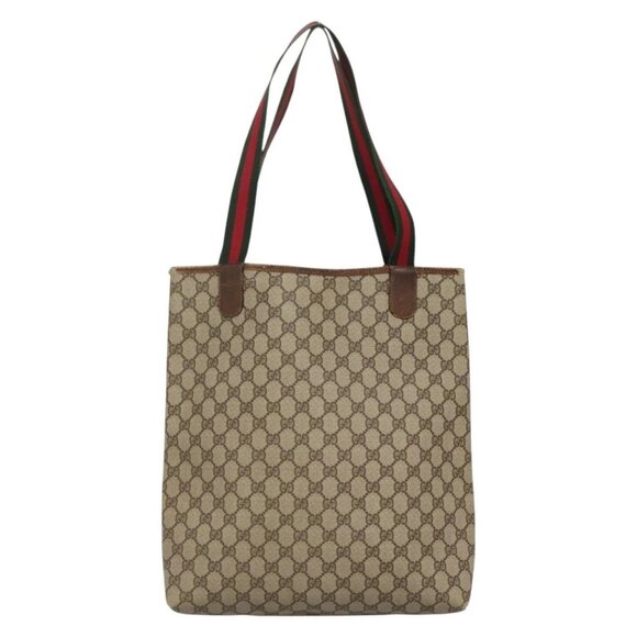 GUCCI GG Supreme Web Sherry Line Tote Bag PVC Beige Red 002 4487 39 Auth yk19326 - Picture 2 of 16